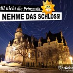 Spruchbild mit Schloss bei Nacht